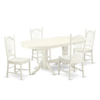 Oval Dining Table Set with Wood Seat Chairs, Linen White