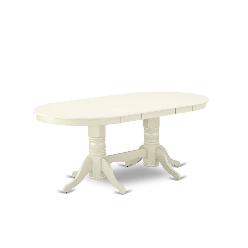 Oval Dining Table Set with Wood Seat Chairs, Linen White
