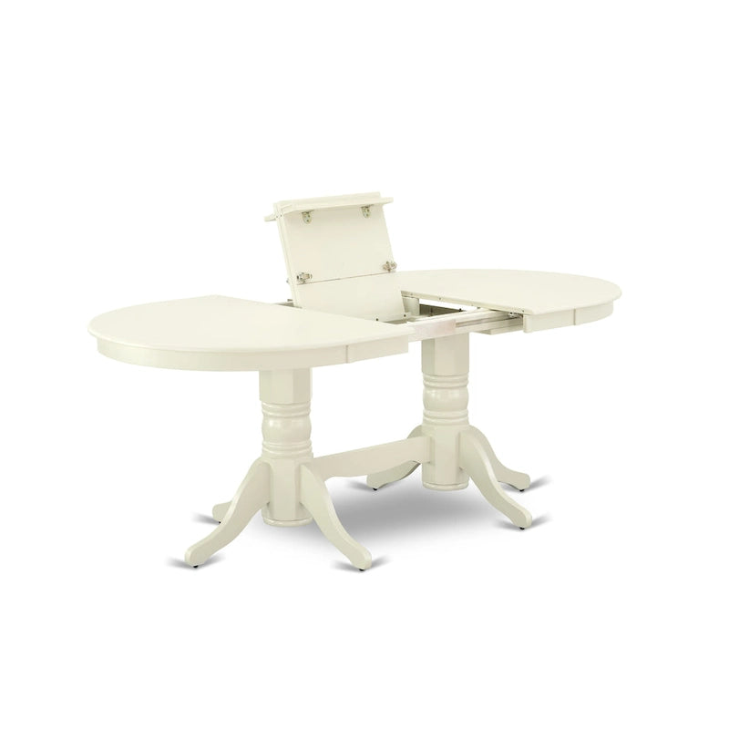 Oval Dining Table Set with Wood Seat Chairs, Linen White