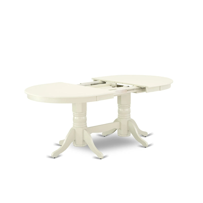 Oval Dining Table Set with Wood Seat Chairs, Linen White