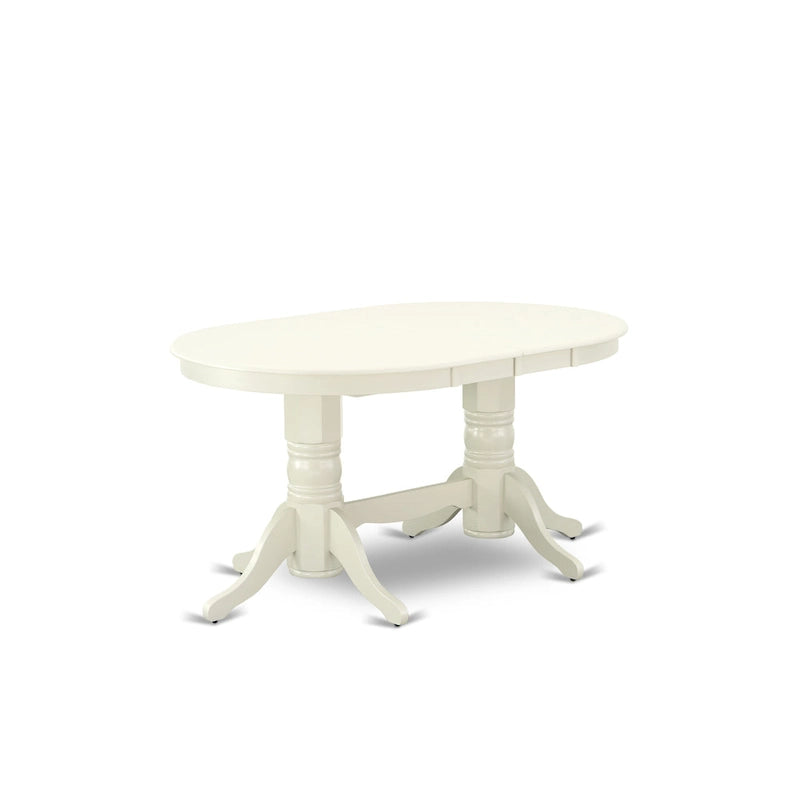 Oval Dining Table Set with Wood Seat Chairs, Linen White