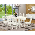 Oval Dining Table Set with Wood Seat Chairs, Linen White