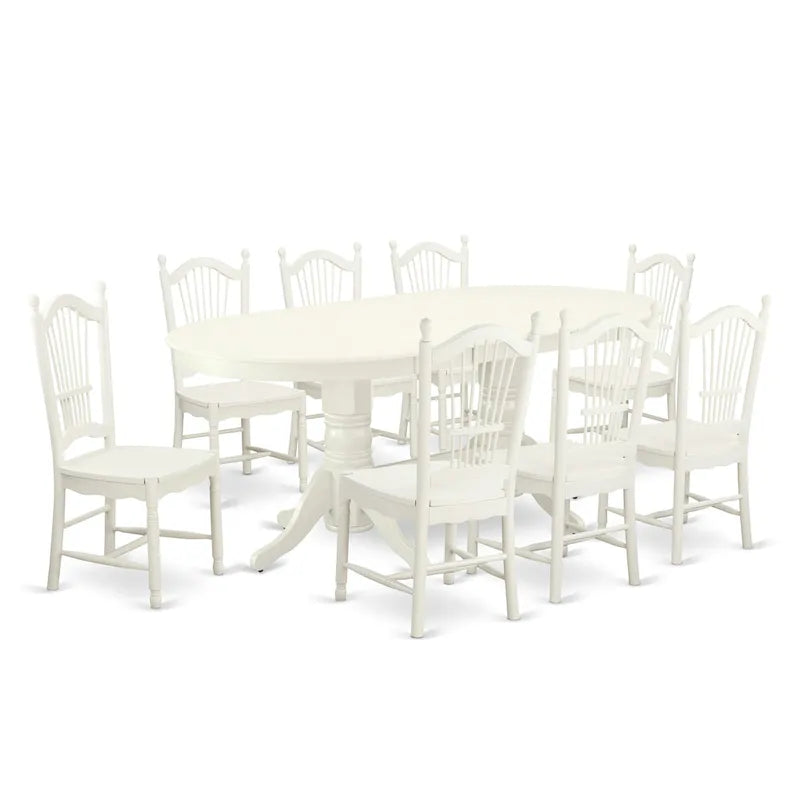 Oval Dining Table Set with Wood Seat Chairs, Linen White