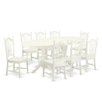 Oval Dining Table Set with Wood Seat Chairs, Linen White