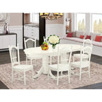 Oval Dining Table Set with Wood Seat Chairs, Linen White