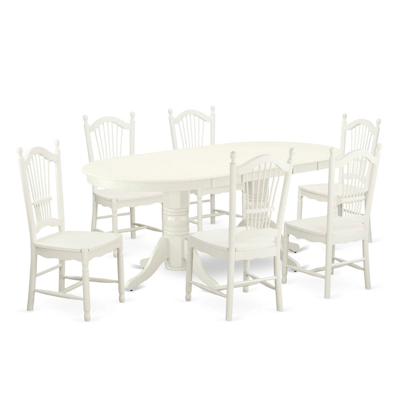 Oval Dining Table Set with Wood Seat Chairs, Linen White