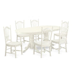 Oval Dining Table Set with Wood Seat Chairs, Linen White