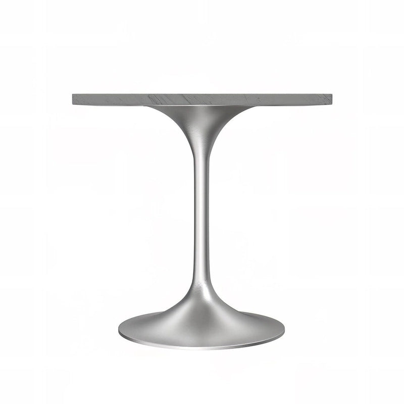 Square Dining Table with White Marbleized Resin Top & Brushed Steel Base