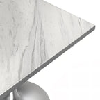 Square Dining Table with White Marbleized Resin Top & Brushed Steel Base
