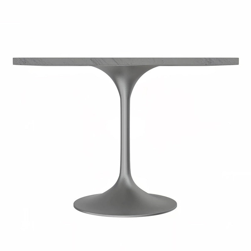 Square Dining Table with White Marbleized Resin Top & Brushed Steel Base