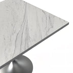 Square Dining Table with White Marbleized Resin Top & Brushed Steel Base
