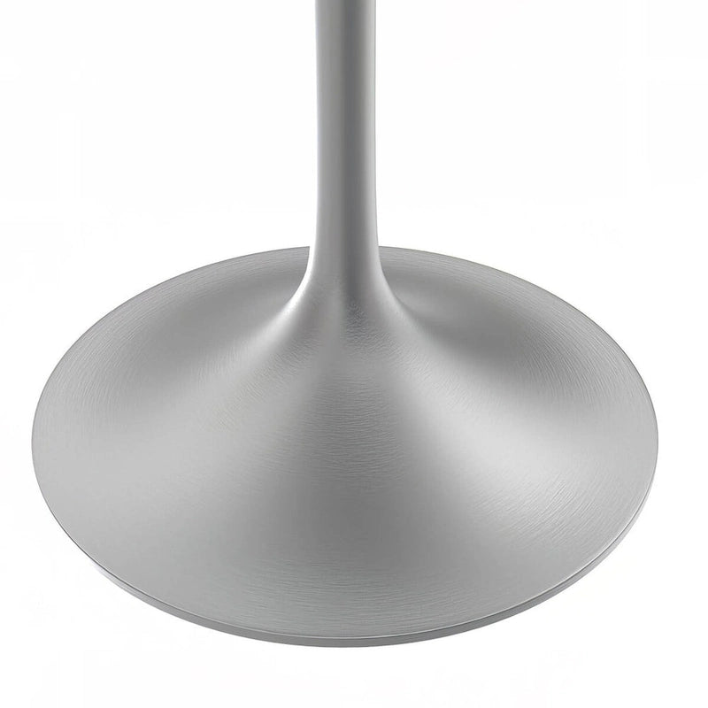 Square Dining Table with White Marbleized Resin Top & Brushed Steel Base