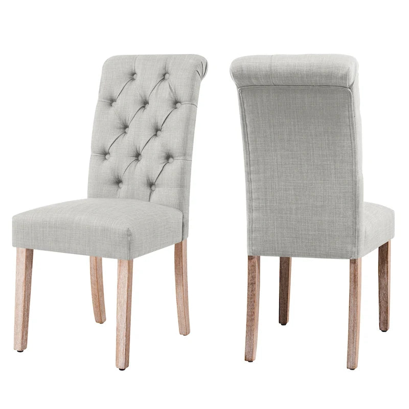 Linen Parsons Upholstered Button Dining Chair, Set of 2