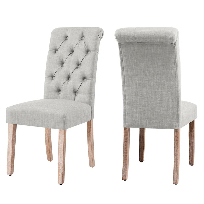 Linen Parsons Upholstered Button Dining Chair, Set of 2