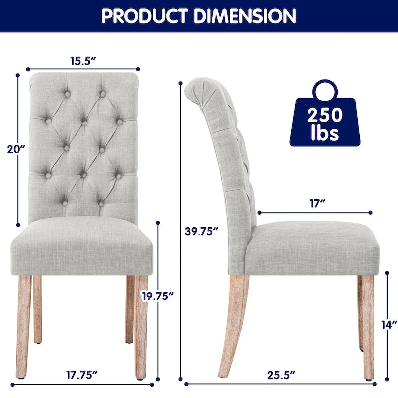 Linen Parsons Upholstered Button Dining Chair, Set of 2