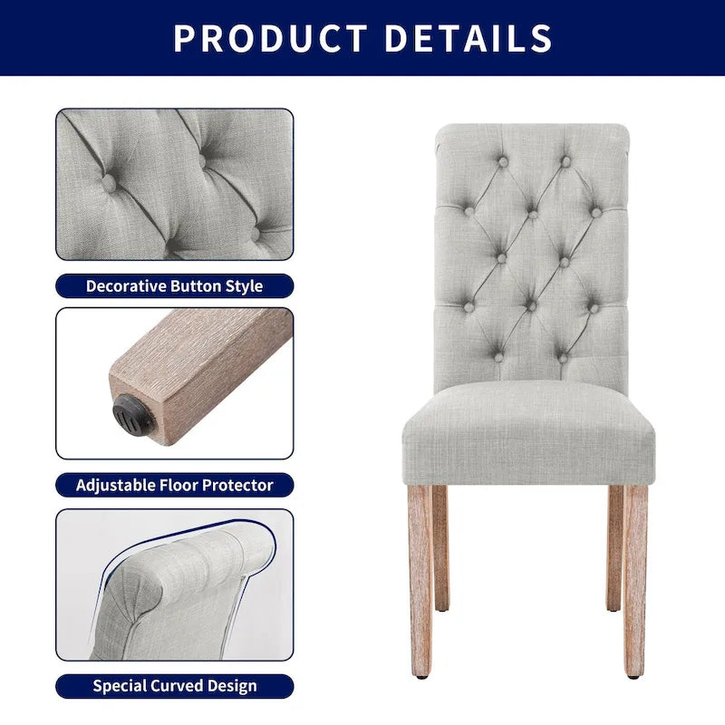 Linen Parsons Upholstered Button Dining Chair, Set of 2