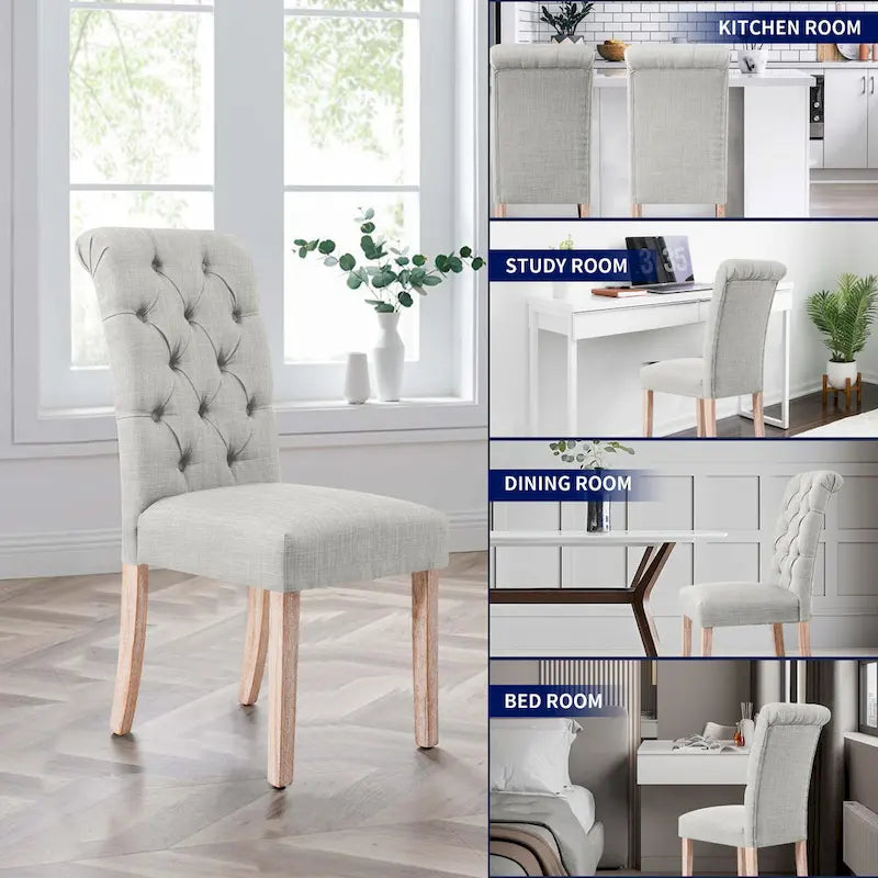 Linen Parsons Upholstered Button Dining Chair, Set of 2