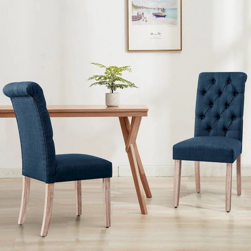 Linen Parsons Upholstered Button Dining Chair, Set of 2