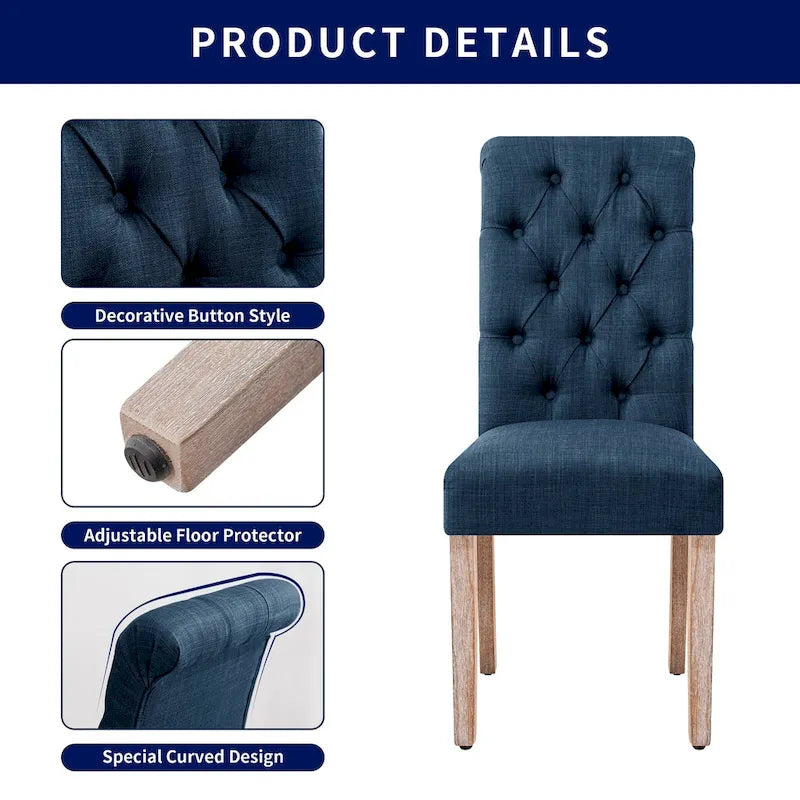 Linen Parsons Upholstered Button Dining Chair, Set of 2
