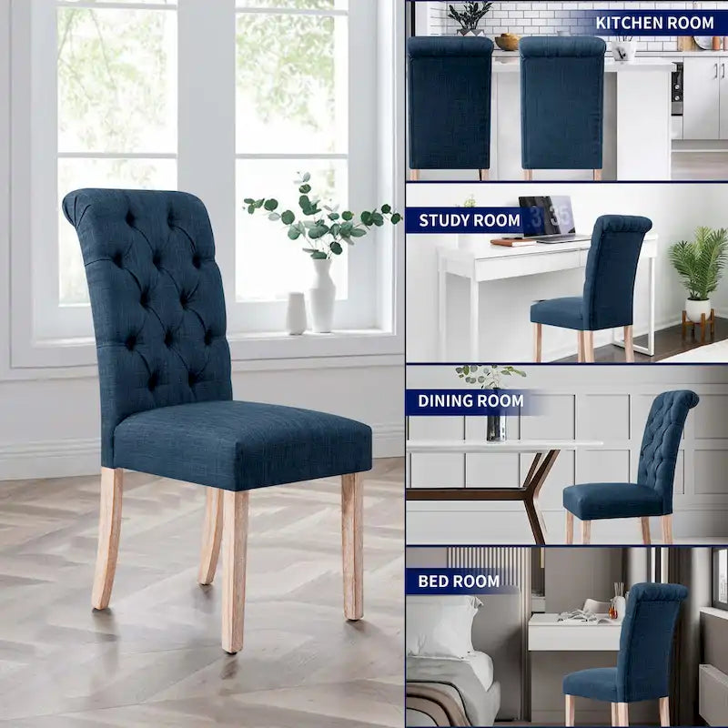 Linen Parsons Upholstered Button Dining Chair, Set of 2