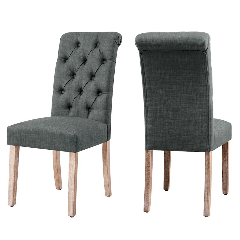 Linen Parsons Upholstered Button Dining Chair, Set of 2