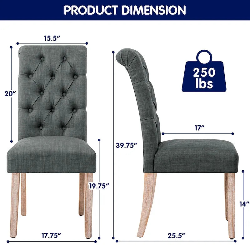 Linen Parsons Upholstered Button Dining Chair, Set of 2