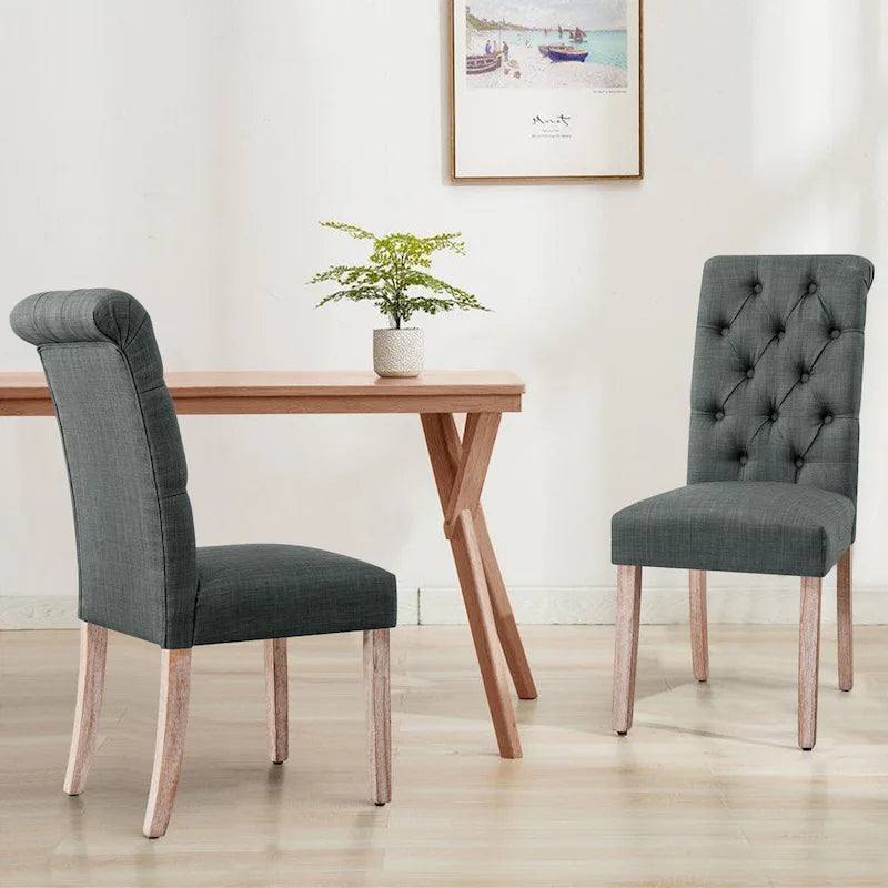 Linen Parsons Upholstered Button Dining Chair, Set of 2