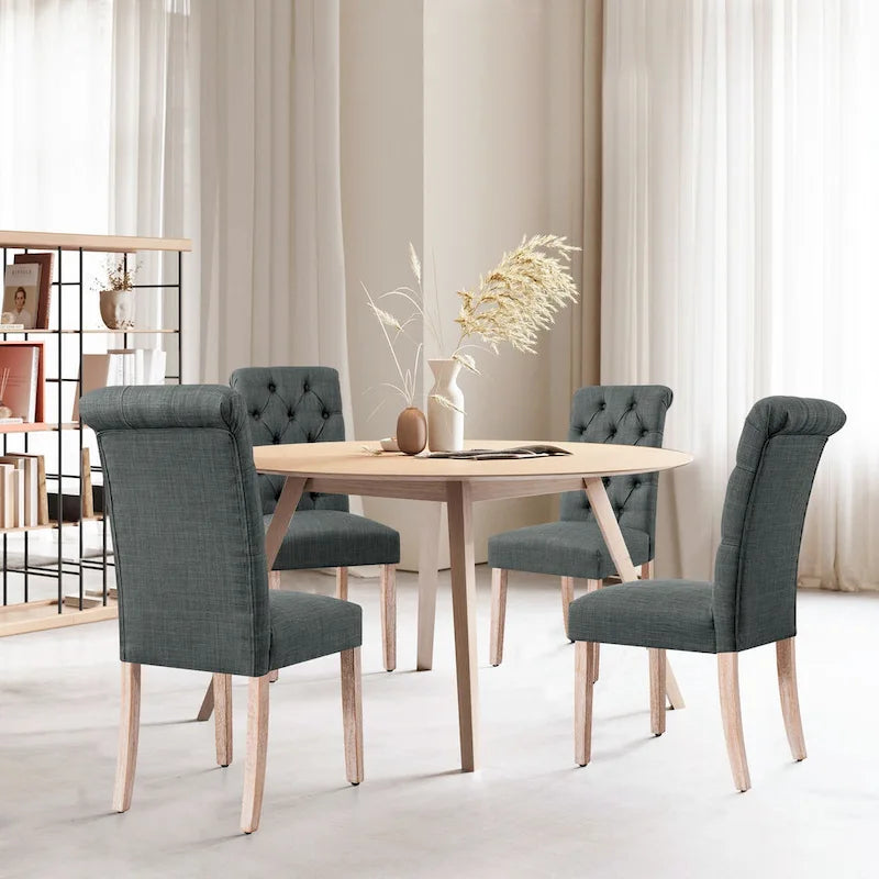 Linen Parsons Upholstered Button Dining Chair, Set of 2