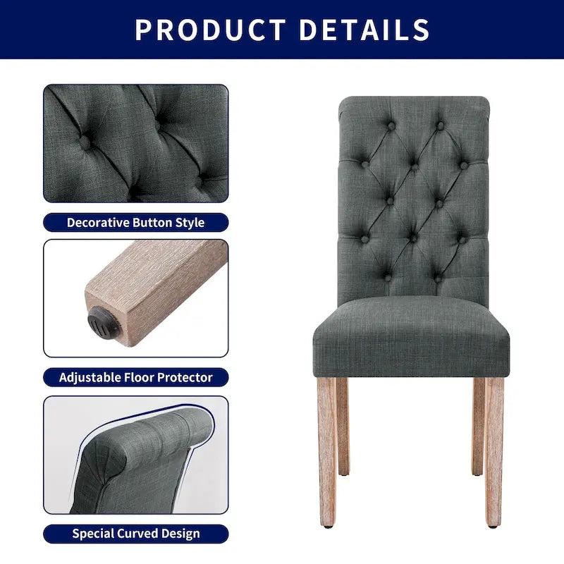 Linen Parsons Upholstered Button Dining Chair, Set of 2