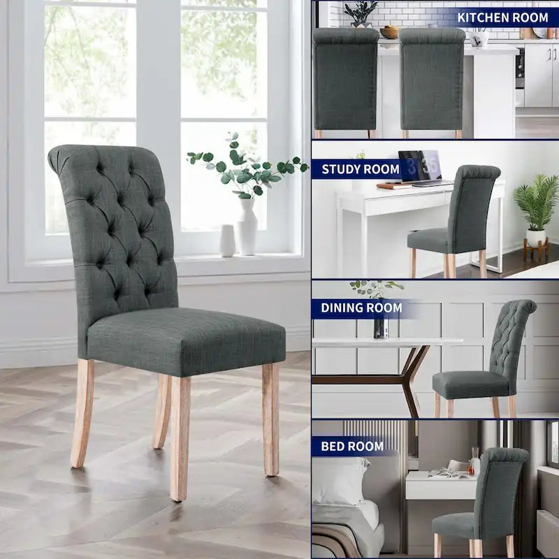 Linen Parsons Upholstered Button Dining Chair, Set of 2