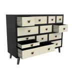 13-Drawer Solid Mango Wood Sideboard with Antique Brass Butterfly Pulls