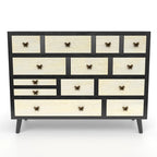 13-Drawer Solid Mango Wood Sideboard with Antique Brass Butterfly Pulls