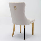Tufted Velvet Upholstered Dining Chair with Gold Stainless Steel Legs, Set of 2