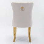 Tufted Velvet Upholstered Dining Chair with Gold Stainless Steel Legs, Set of 2