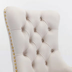 Tufted Velvet Upholstered Dining Chair with Gold Stainless Steel Legs, Set of 2