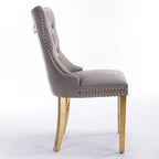 Tufted Velvet Upholstered Dining Chair with Gold Stainless Steel Legs, Set of 2