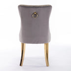 Tufted Velvet Upholstered Dining Chair with Gold Stainless Steel Legs, Set of 2