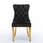 Tufted Velvet Upholstered Dining Chair with Gold Stainless Steel Legs, Set of 2