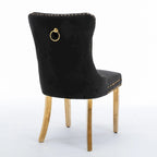 Tufted Velvet Upholstered Dining Chair with Gold Stainless Steel Legs, Set of 2