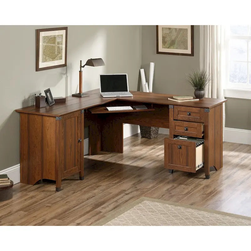 Corner Computer Desk with 3 Drawers, Storage Cabinet & Keyboard Shelf