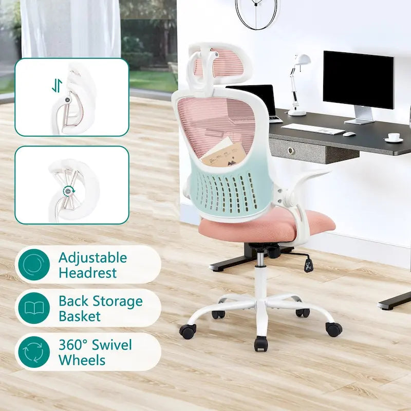 Office chair, comfortable swivel chair with high back, wheels, adjustable headrest