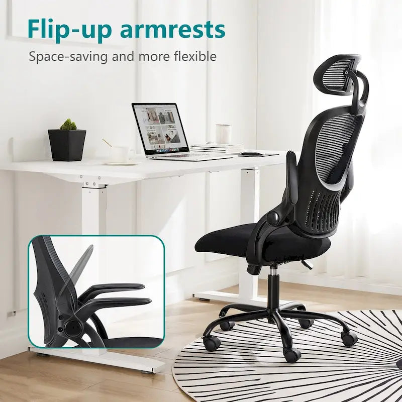 Office chair, comfortable swivel chair with high back, wheels, adjustable headrest