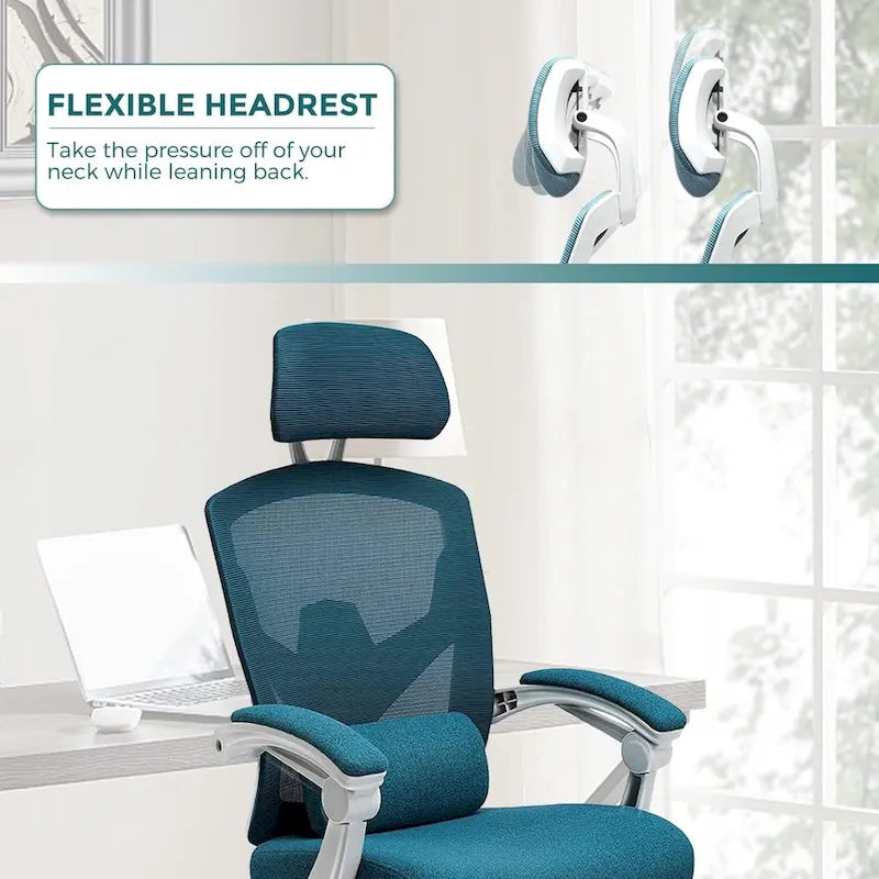 Home Office Desk Chair with Footrest, High-Back Mesh Reclining Chairs with Headrest for Home, Office, Gaming, Student
