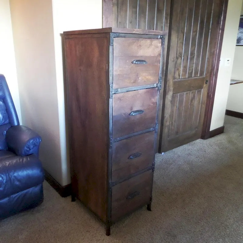 Rustic Handmade Solid Wood 4-Drawer Filing Cabinet
