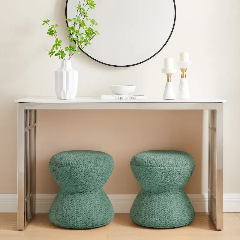 Boucle Upholstered Swivel Ottoman, Pouf & Vanity Stool, Set of 2