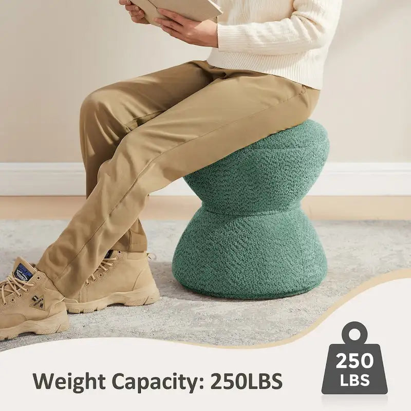 Boucle Upholstered Swivel Ottoman, Pouf & Vanity Stool, Set of 2