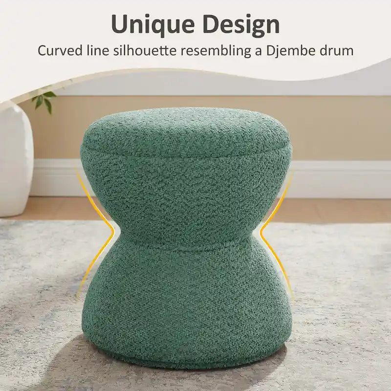 Boucle Upholstered Swivel Ottoman, Pouf & Vanity Stool, Set of 2