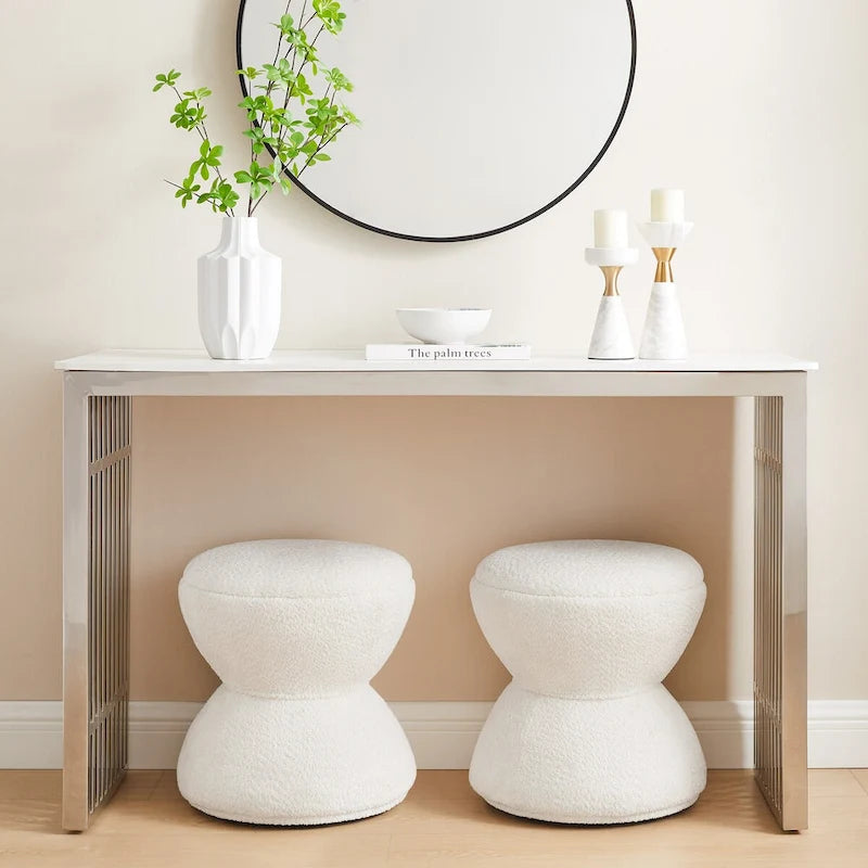 Boucle Upholstered Swivel Ottoman, Pouf & Vanity Stool, Set of 2