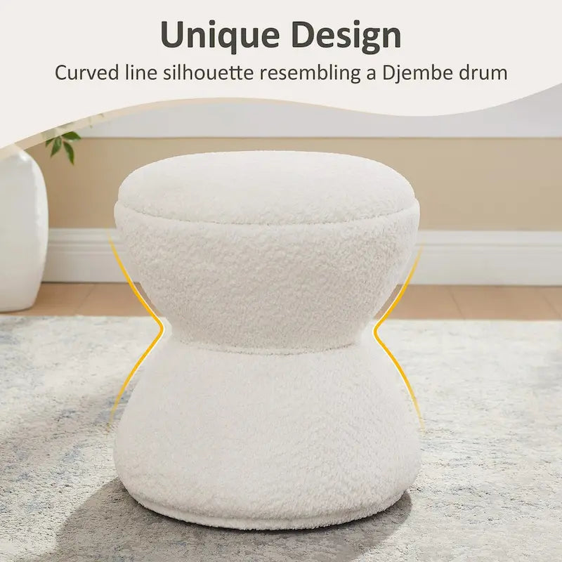 Boucle Upholstered Swivel Ottoman, Pouf & Vanity Stool, Set of 2
