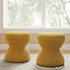 Boucle Upholstered Swivel Ottoman, Pouf & Vanity Stool, Set of 2